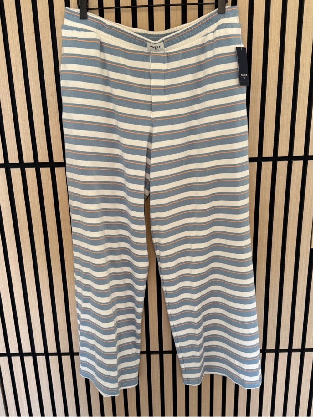 Parke Wide Leg Striped Knit Pants - Blue & Cream